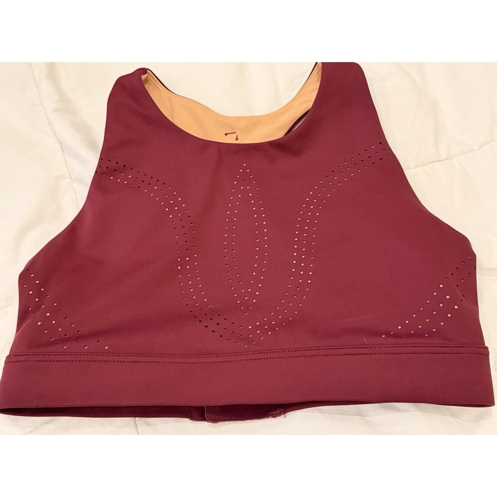 Buff Bunny Womens Sports Bra Small‎ Burgundy Laser Cut High Neck Athletic